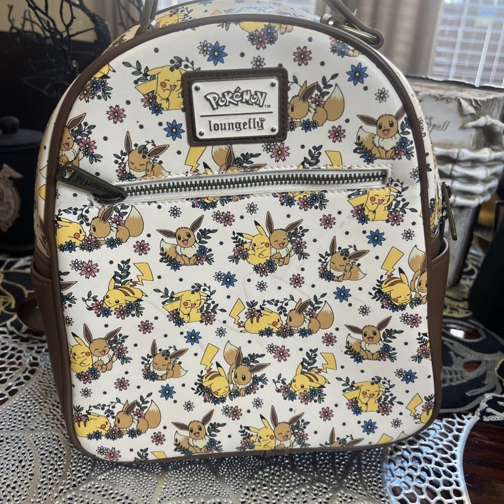 Loungefly Pokemon Pikachu and Eevee Love Floral Mini Backpack